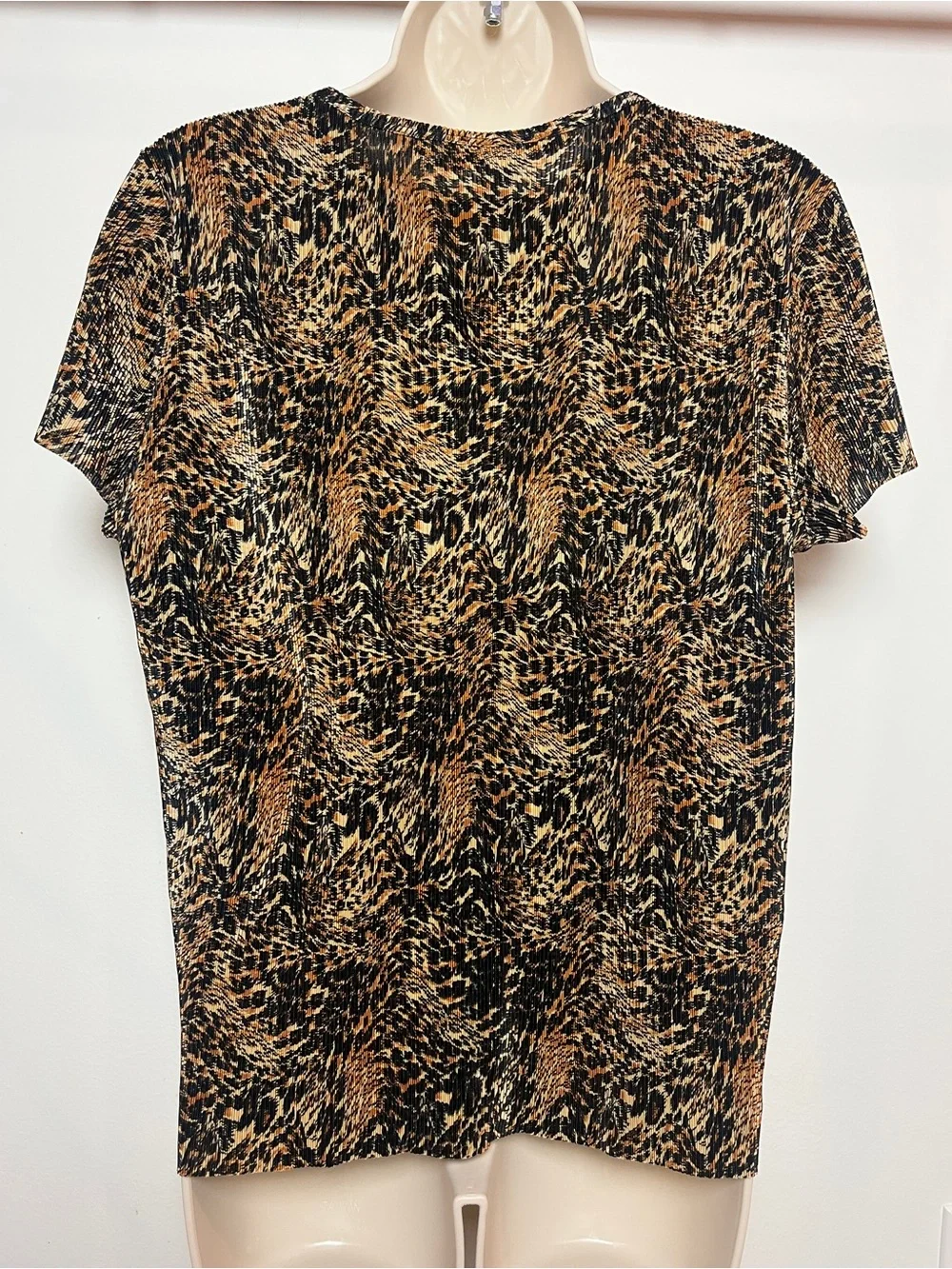 Vintage Animal Print Pleated Top Large Short Sleeve Glam Stretch Whimsigoth